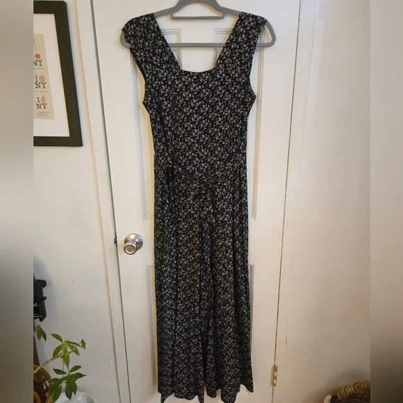 Vintage Y2K 90s CITY TRIANGLES Floral Black Wide Leg Sleeveless Jumpsuit S/M 7 - Picture 3 of 4